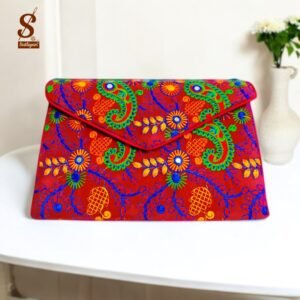 SUTLIYAN Women's Rajasthani Handmade Flower Embroidery Regular Pink Clutch Bag