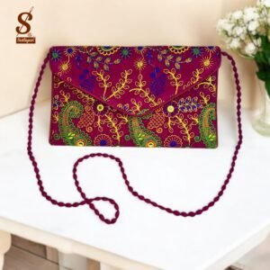 SUTLIYAN Women's Rajasthani Handmade Flower Embroidery Regular Pink Clutch Bag
