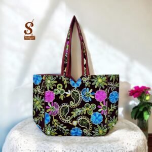 SUTLIYAN Women's Kashmiri Handmade Flower Embroidery Regular Maroon Tote Bag