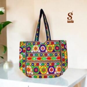 SUTLIYAN Women's Rajasthani Handmade Flower Embroidery Regular Blue Tote Bag