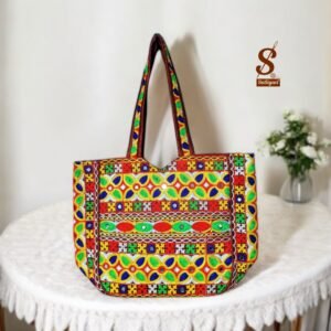 SUTLIYAN Women's Rajasthani Handmade Flower Embroidery Regular Maroon Tote Bag