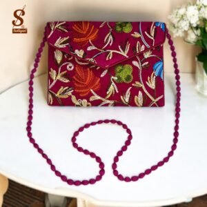 SUTLIYAN Women's Kashmiri Handmade Flower Embroidery Small Pink Clutch Bag