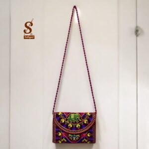 SUTLIYAN Women's Gujarati Handmade Elephant Embroidery Small Maroon Clutch Bag
