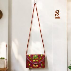 SUTLIYAN Women's Gujarati Handmade Elephant Embroidery Small Orange Clutch Bag