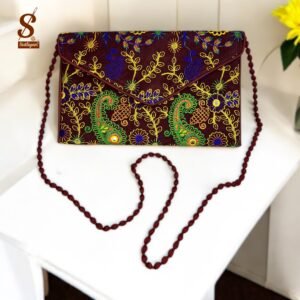 SUTLIYAN Women's Rajasthani Handmade Flower Embroidery Regular Maroon Clutch Bag
