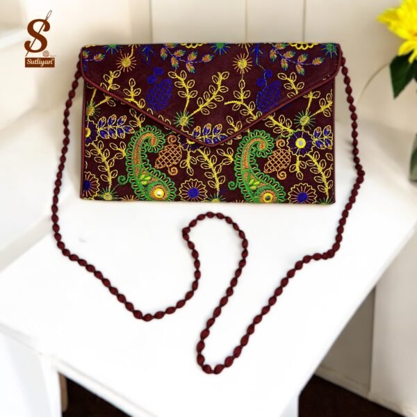 SUTLIYAN Women's Rajasthani Handmade Flower Embroidery Regular Maroon Clutch Bag