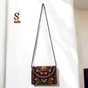 SUTLIYAN Women's Gujarati Handmade Elephant Embroidery Small Purple Clutch Bag