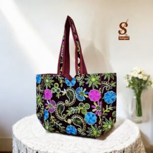 SUTLIYAN Women's Kashmiri Handmade Flower Embroidery Regular Maroon Tote Bag