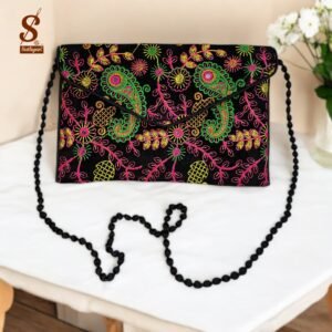 SUTLIYAN Women's Rajasthani Handmade Flower Embroidery Regular Black Clutch Bag