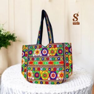 SUTLIYAN Women's Rajasthani Handmade Flower Embroidery Regular Blue Tote Bag
