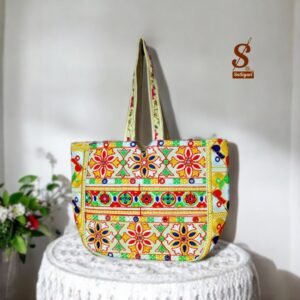 SUTLIYAN Women's Ahmedabadi Handmade Flower Embroidery Large White Tote Bag