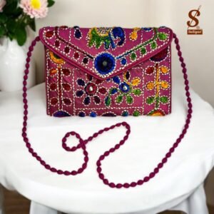 SUTLIYAN Women's Rajasthani Handmade Damru Embroidery Small Pink Clutch Bag