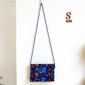 SUTLIYAN Women's Kashmiri Handmade Flower Embroidery Small Blue Clutch Bag