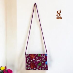 SUTLIYAN Women's Kashmiri Handmade Flower Embroidery Small Pink Clutch Bag