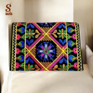 SUTLIYAN Women's Gujarati Handmade Elephant Embroidery Small Black Clutch Bag