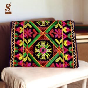 SUTLIYAN Women's Gujarati Handmade Elephant Embroidery Small Purple Clutch Bag