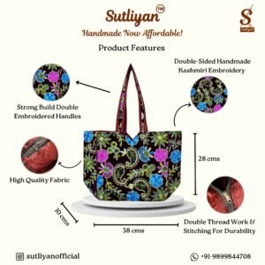 SUTLIYAN Women's Kashmiri Handmade Flower Embroidery Regular Maroon Tote Bag