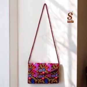 SUTLIYAN Women's Rajasthani Handmade Flower Embroidery Regular Maroon Clutch Bag