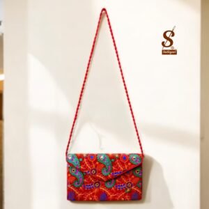 SUTLIYAN Women's Rajasthani Handmade Flower Embroidery Regular Red Clutch Bag