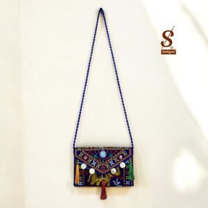 SUTLIYAN Women's Rajasthani Handmade Elephant Embroidery Small Blue Coin Clutch Bag