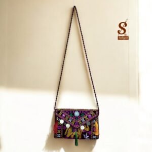 SUTLIYAN Women's Rajasthani Handmade Elephant Embroidery Small Maroon Coin Clutch Bag