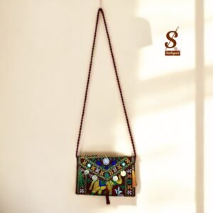 SUTLIYAN Women's Rajasthani Handmade Elephant Embroidery Small Red Coin Clutch Bag