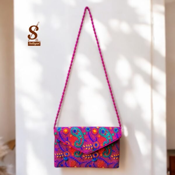 SUTLIYAN Women's Rajasthani Handmade Flower Embroidery Regular Pink Clutch Bag