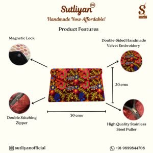 SUTLIYAN Women's Rajasthani Handmade Flower Embroidery Regular Maroon Clutch Bag