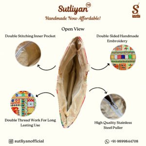 SUTLIYAN Women's Ahmedabadi Handmade Elephant Embroidery Large White Tote Bag