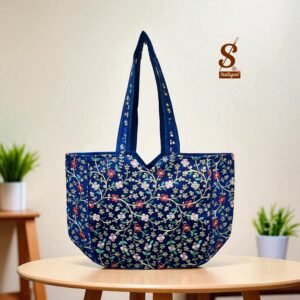 SUTLIYAN Women's Gujarati Handmade Sherwani Embroidery Regular Blue Tote Bag