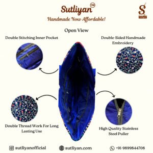 SUTLIYAN Women's Gujarati Handmade Sherwani Embroidery Regular Blue Tote Bag