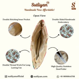 SUTLIYAN Women's Gujarati Handmade Sherwani Embroidery Regular White Tote Bag