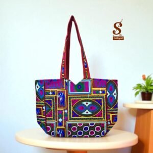 SUTLIYAN Women's Gujarati Handmade Oon Embroidery Regular Red Tote Bag