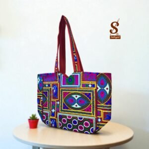 SUTLIYAN Women's Gujarati Handmade Oon Embroidery Regular Red Tote Bag