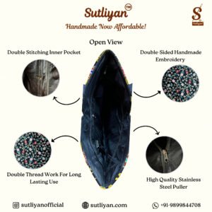 SUTLIYAN Women's Gujarati Handmade Sherwani Embroidery Regular Black Tote Bag