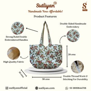 SUTLIYAN Women's Gujarati Handmade Sherwani Embroidery Regular White Tote Bag