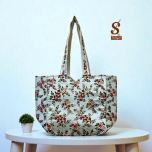 SUTLIYAN Women's Gujarati Handmade Sherwani Embroidery Regular White Tote Bag